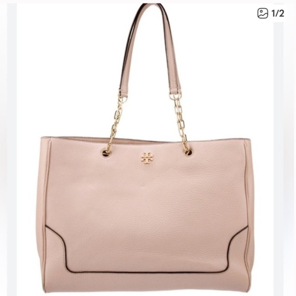 Tory Burch Carter Tote Nude Pink Pebbled Leather - Picture 1 of 2